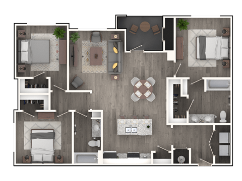 Floor plan for 3 beds, 2 baths, 1395 sqft